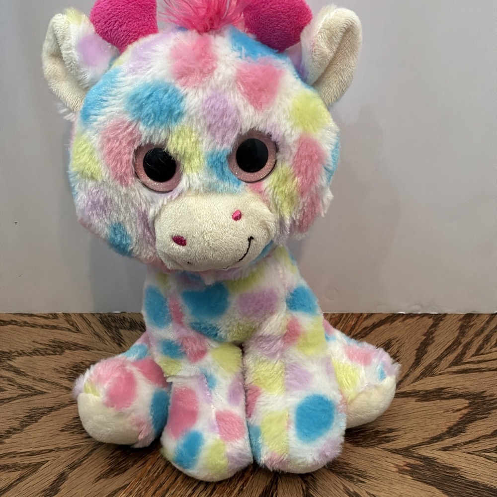 Best Made Toys GIRAFFE White Soft 10in‎ Plush Pink Blue Yellow Spots Pink Bow